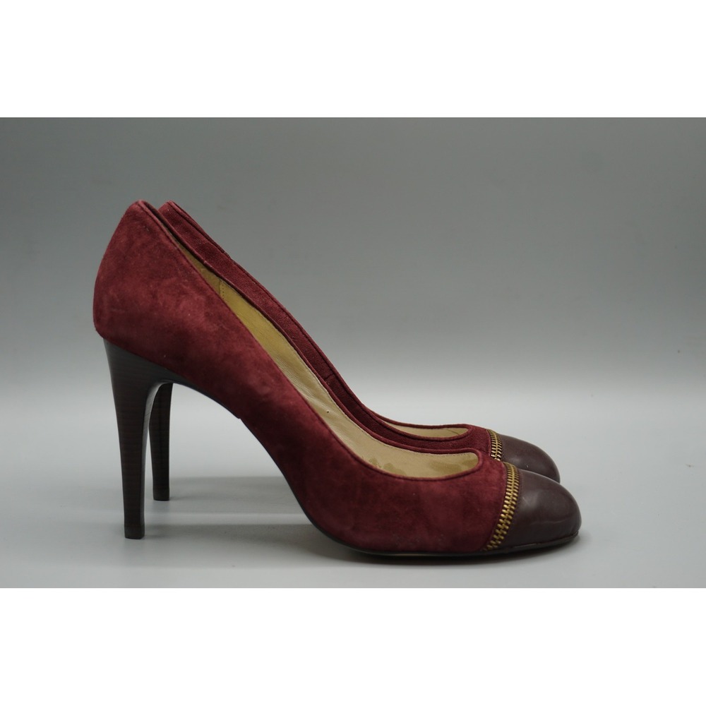 Michael Kors Burgundy Suede Leather Cap Toe Zipper Trim Pumps Heels 10M AC 12F